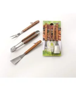 SET 3 PEZZI IN ACCIAIO INOX CON MANICO IN LEGNO
